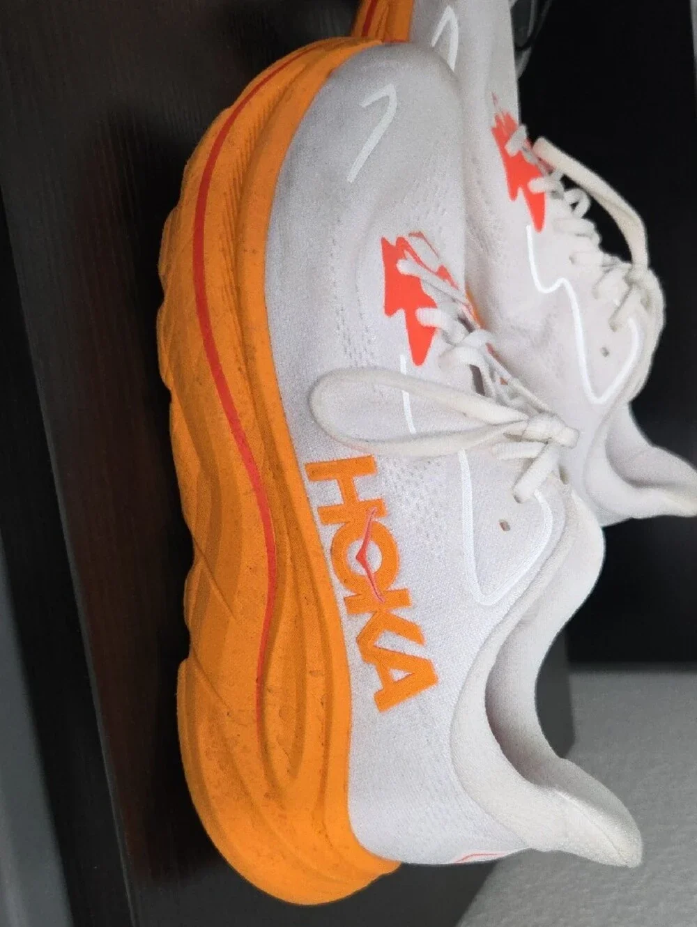 Hoka White & Orange Clifton Sneakers (Lightly Used)